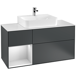 Villeroy et Boch Finion Villeroy et Boch F161MTHG 120cm, plaque de finition blanc mat, étagère gauche laqué blanc mat, Midnight Blue Matt Lacquer