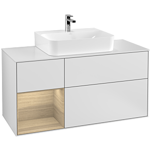Villeroy und Boch Finion Waschtischunterschrank F161PCMT 120cm, Abdeckplatte white matt, Regal links Oak Veneer, White matt lacquer