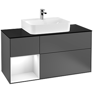 Villeroy and Boch Finion Villeroy and Boch Finion F162GFGK 120cm, cover plate black matt, shelf left glossy white lacquer, anthracite matt