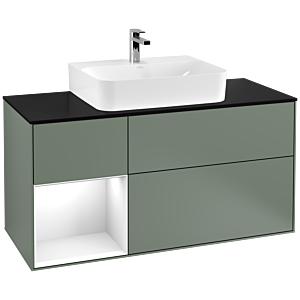 Villeroy and Boch Finion Villeroy and Boch Finion F162GFGM 120cm, cover plate black matt, shelf left glossy white lacquer, Olive Matt Lacquer