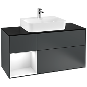 Villeroy and Boch Finion Villeroy and Boch Finion F162GFHG 120cm, cover plate black matt, shelf left glossy white lacquer, Midnight Blue Matt Lacquer