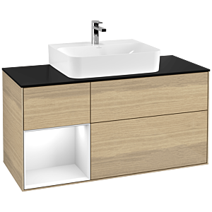 Villeroy et Boch Finion Villeroy et Boch F162GFPC 120cm, couvercle noir mat, étagère gauche laqué blanc brillant, Oak Veneer