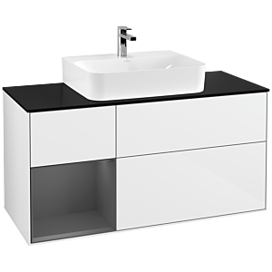 Villeroy and Boch Finion Villeroy and Boch Finion F162GKGF 120cm, cover plate black matt, shelf left anthracite matt, glossy white lacquer