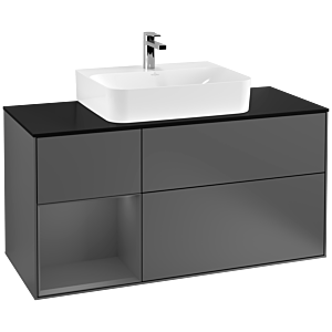 Villeroy und Boch Finion Waschtischunterschrank F162GKGK 120cm, Abdeckplatte black matt, Regal links Anthracite matt, Anthracite matt