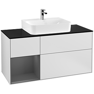 Villeroy et Boch Finion Villeroy et Boch F162GKMT 120cm, plaque de finition noir mat, étagère gauche anthracite mat, blanc laqué mat