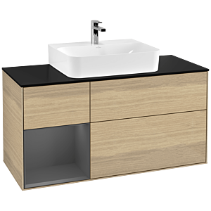 Villeroy et Boch Finion Villeroy et Boch F162GKPC 120cm, plaque de finition noir mat, étagère gauche anthracite mat, Oak Veneer