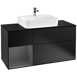 Villeroy et Boch Finion Villeroy et Boch F162GKPD 120cm, plaque de finition noir mat, étagère gauche anthracite mat, laqué noir mat