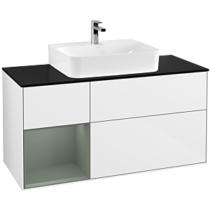 Villeroy and Boch Finion Villeroy and Boch Finion F162GMGF 120cm, cover plate black matt, shelf left Olive Matt Lacquer , glossy white lacquer