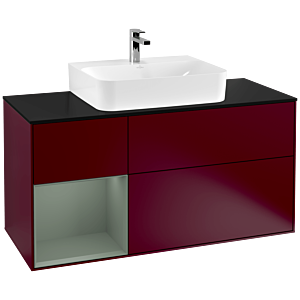 Villeroy et Boch Finion Villeroy et Boch F162GMHB 120cm, plaque de finition noir mat, étagère gauche Olive Matt Lacquer , Peony Matt