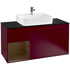 Villeroy et Boch Finion Villeroy et Boch F162GNHB 120cm, plaque de finition noir mat, étagère gauche placage noyer, Peony Matt