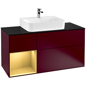 Villeroy und Boch Finion Waschtischunterschrank F162HFHB 120cm, Abdeckplatte black matt, Regal links Gold matt, Peony Matt