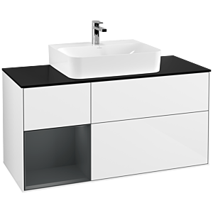 Villeroy et Boch Finion Villeroy et Boch F162HGGF 120cm, plaque de finition noir mat, étagère gauche Midnight Blue Matt Lacquer , laqué blanc brillant