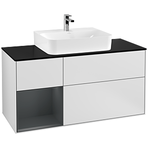 Villeroy et Boch Finion Villeroy et Boch F162HGMT 120cm, plaque de finition noir mat, étagère gauche Midnight Blue Matt Lacquer , laqué blanc mat