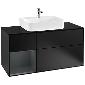 Villeroy et Boch Finion Villeroy et Boch F162HGPD 120cm, plaque de finition noir mat, étagère gauche Midnight Blue Matt Lacquer , laqué noir mat