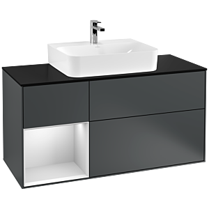 Villeroy et Boch Finion Villeroy et Boch F162MTHG 120cm, plaque de finition noir mat, étagère gauche laqué blanc mat, Midnight Blue Matt Lacquer