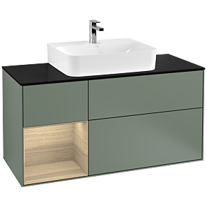 Villeroy et Boch Finion Villeroy et Boch F162PCGM 120cm, plaque de finition noir mat, étagère gauche Oak Veneer , Olive Matt Lacquer