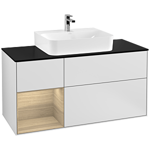 Villeroy et Boch Finion Villeroy et Boch F162PCMT 120cm, plaque de finition noir mat, étagère gauche Oak Veneer , laqué blanc mat