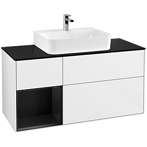 Villeroy et Boch Finion Villeroy et Boch F162PDGF 120cm, couvercle noir mat, étagère gauche laqué noir mat, laqué blanc brillant