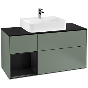 Villeroy et Boch Finion Villeroy et Boch F162PDGM 120cm, plaque de finition noir mat, étagère gauche laqué noir mat, Olive Matt Lacquer
