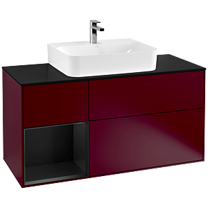 Villeroy und Boch Finion Waschtischunterschrank F162PDHB 120cm, Abdeckplatte black matt, Regal links Black matt lacquer, Peony Matt