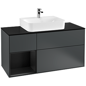 Villeroy et Boch Finion Villeroy et Boch F162PDHG 120cm, plaque de finition noir mat, étagère gauche laqué noir mat, Midnight Blue Matt Lacquer