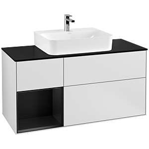 Villeroy et Boch Finion Villeroy et Boch F162PDMT 120cm, plaque de finition noir mat, étagère gauche laqué noir mat, laqué blanc mat