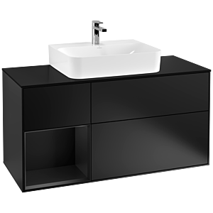 Villeroy & Boch Finion Unterschrank F162PDPD 120cm, Black Matt Lacquer, mit Regal, mit Licht