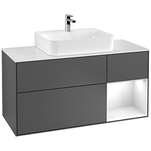 Villeroy und Boch Finion Waschtischunterschrank F171GFGK 120cm, Abdeckplatte white matt, Regal rechts Glossy white lacquer, Anthracite matt