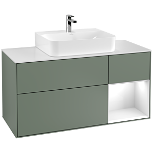 Villeroy und Boch Finion Waschtischunterschrank F171GFGM 120cm, Abdeckplatte white matt, Regal rechts Glossy white lacquer, Olive Matt Lacquer