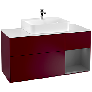 Villeroy und Boch Finion Waschtischunterschrank F171GKHB 120cm, Abdeckplatte white matt, Regal rechts Anthracite matt, Peony Matt