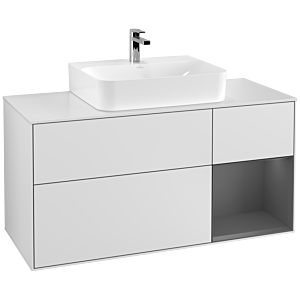 Villeroy und Boch Finion Waschtischunterschrank F171GKMT 120cm, Abdeckplatte white matt, Regal rechts Anthracite matt, White matt lacquer