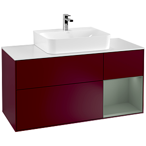 Villeroy und Boch Finion Waschtischunterschrank F171GMHB 120cm, Abdeckplatte white matt, Regal rechts Olive Matt Lacquer, Peony Matt