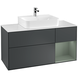 Villeroy et Boch Finion Villeroy et Boch F171GMHG 120cm, plaque de finition blanc mat, étagère à droite Olive Matt Lacquer , Midnight Blue Matt Lacquer