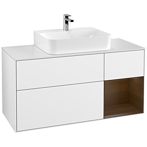 Villeroy and Boch Finion Villeroy and Boch Finion F171GNGF 120cm, cover plate matt white, shelf on the right walnut veneer, glossy white lacquer