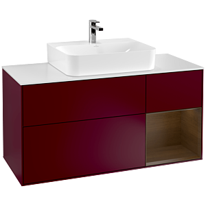 Villeroy und Boch Finion Waschtischunterschrank F171GNHB 120cm, Abdeckplatte white matt, Regal rechts Walnut veneer, Peony Matt