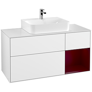 Villeroy und Boch Finion Waschtischunterschrank F171HBGF 120cm, Abdeckplatte white matt, Regal rechts Peony, Glossy white lacquer