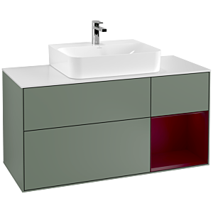 Villeroy und Boch Finion Waschtischunterschrank F171HBGM 120cm, Abdeckplatte white matt, Regal rechts Peony, Olive Matt Lacquer