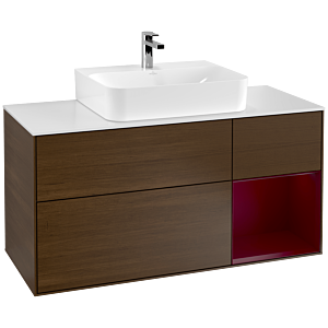 Villeroy und Boch Finion Waschtischunterschrank F171HBGN 120cm, Abdeckplatte white matt, Regal rechts Peony, Walnut veneer