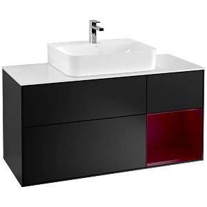 Villeroy und Boch Finion Waschtischunterschrank F171HBPD 120cm, Abdeckplatte white matt, Regal rechts Peony, Black matt lacquer