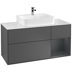 Villeroy und Boch Finion Waschtischunterschrank F171HGGK 120cm, Abdeckplatte white matt, Regal rechts Midnight Blue Matt Lacquer, Anthracite matt