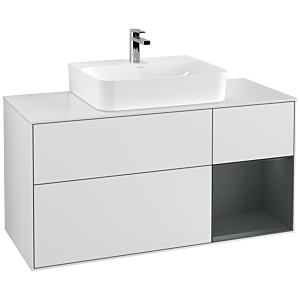 Villeroy und Boch Finion Waschtischunterschrank F171HGMT 120cm, Abdeckplatte white matt, Regal rechts Midnight Blue Matt Lacquer, White matt lacquer