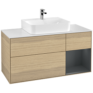 Villeroy and Boch Finion Villeroy and Boch Finion F171HGPC 120cm, cover plate matt white, shelf on the right Midnight Blue Matt Lacquer , Oak Veneer