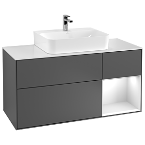 Villeroy und Boch Finion Waschtischunterschrank F171MTGK 120cm, Abdeckplatte white matt, Regal rechts White matt lacquer, Anthracite matt