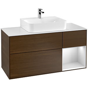 Villeroy und Boch Finion Waschtischunterschrank F171MTGN 120cm, Abdeckplatte white matt, Regal rechts White matt lacquer, Walnut veneer