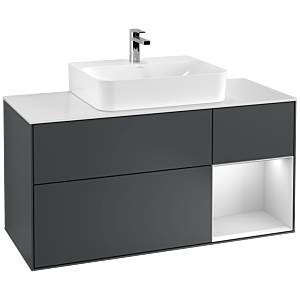 Villeroy und Boch Finion Waschtischunterschrank F171MTHG 120cm, Abdeckplatte white matt, Regal rechts White matt lacquer, Midnight Blue Matt Lacquer