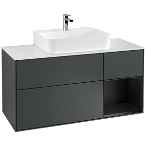 Villeroy et Boch Finion Villeroy et Boch F171PDHG 120cm, plaque de recouvrement blanc mat, étagère à droite laqué noir mat, Midnight Blue Matt Lacquer