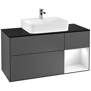 Villeroy and Boch Finion Villeroy and Boch Finion F172GFGK 120cm, cover plate black matt, shelf on the right glossy white lacquer, anthracite matt