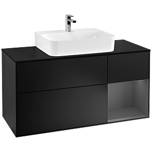 Villeroy und Boch Finion Waschtischunterschrank F172GKPD 120cm, Abdeckplatte black matt, Regal rechts Anthracite matt, Black matt lacquer