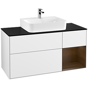 Villeroy and Boch Finion Villeroy and Boch Finion F172GNGF 120cm, cover plate black matt, shelf right walnut veneer, glossy white lacquer