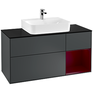 Villeroy und Boch Finion Waschtischunterschrank F172HBHG 120cm, Abdeckplatte black matt, Regal rechts Peony, Midnight Blue Matt Lacquer